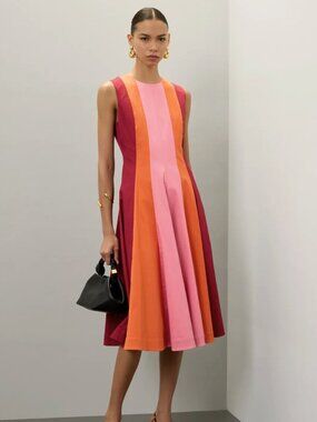 ROKSANDA x RTR Pink Red Color-Blocked Sleeveless Crewneck Midi Dress Size 10